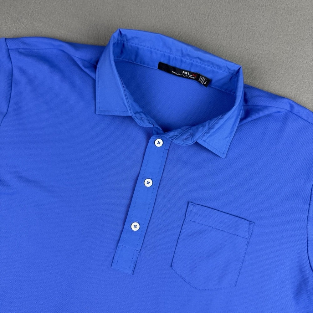Ralph Lauren RLX Polo‎ Shirt Mens Large Blue Whicking Performance Golf Stretch